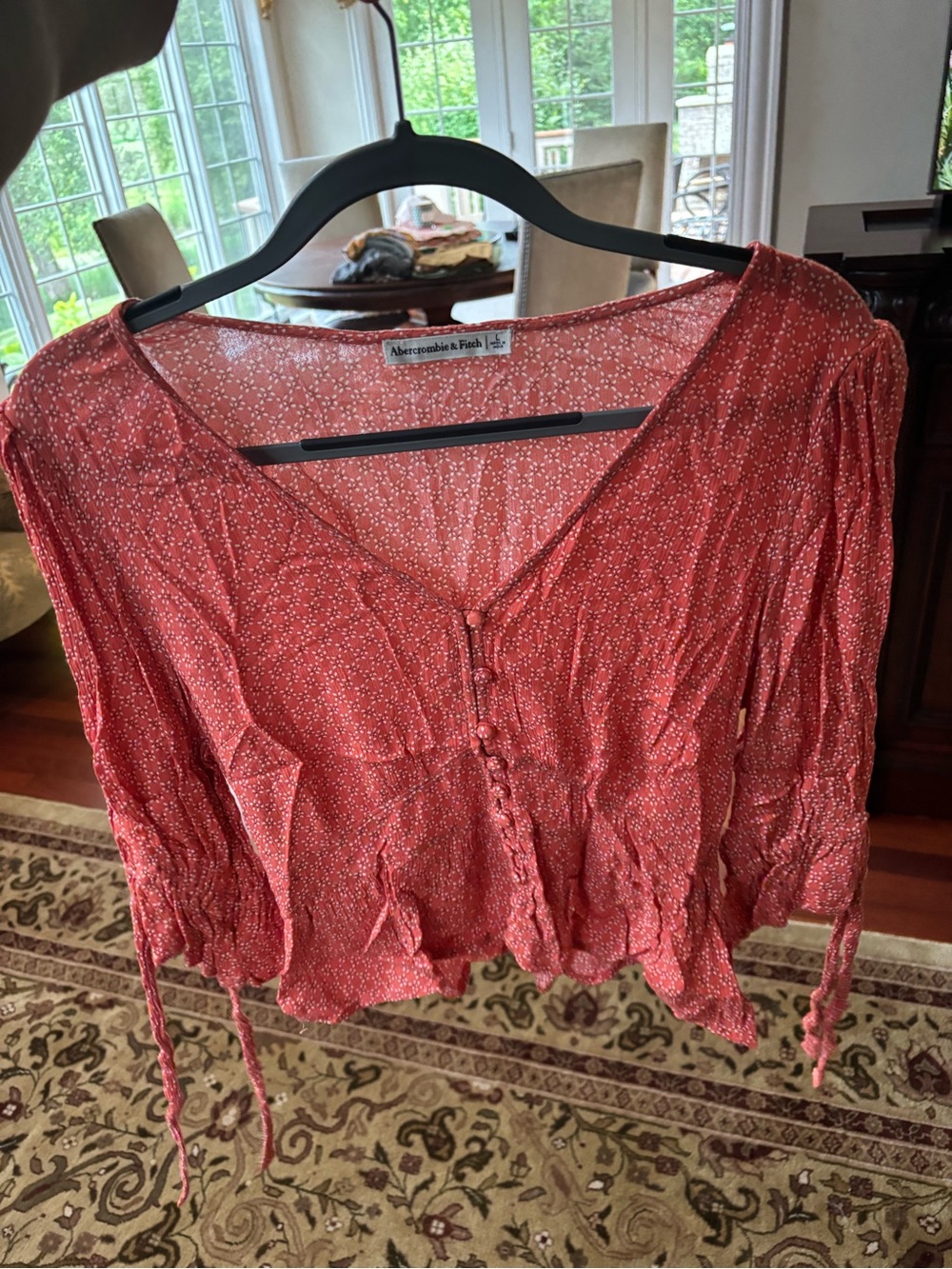 Abercrombie & Fitch Rust Red Ditsy Floral Button-Front Peasant Blouse